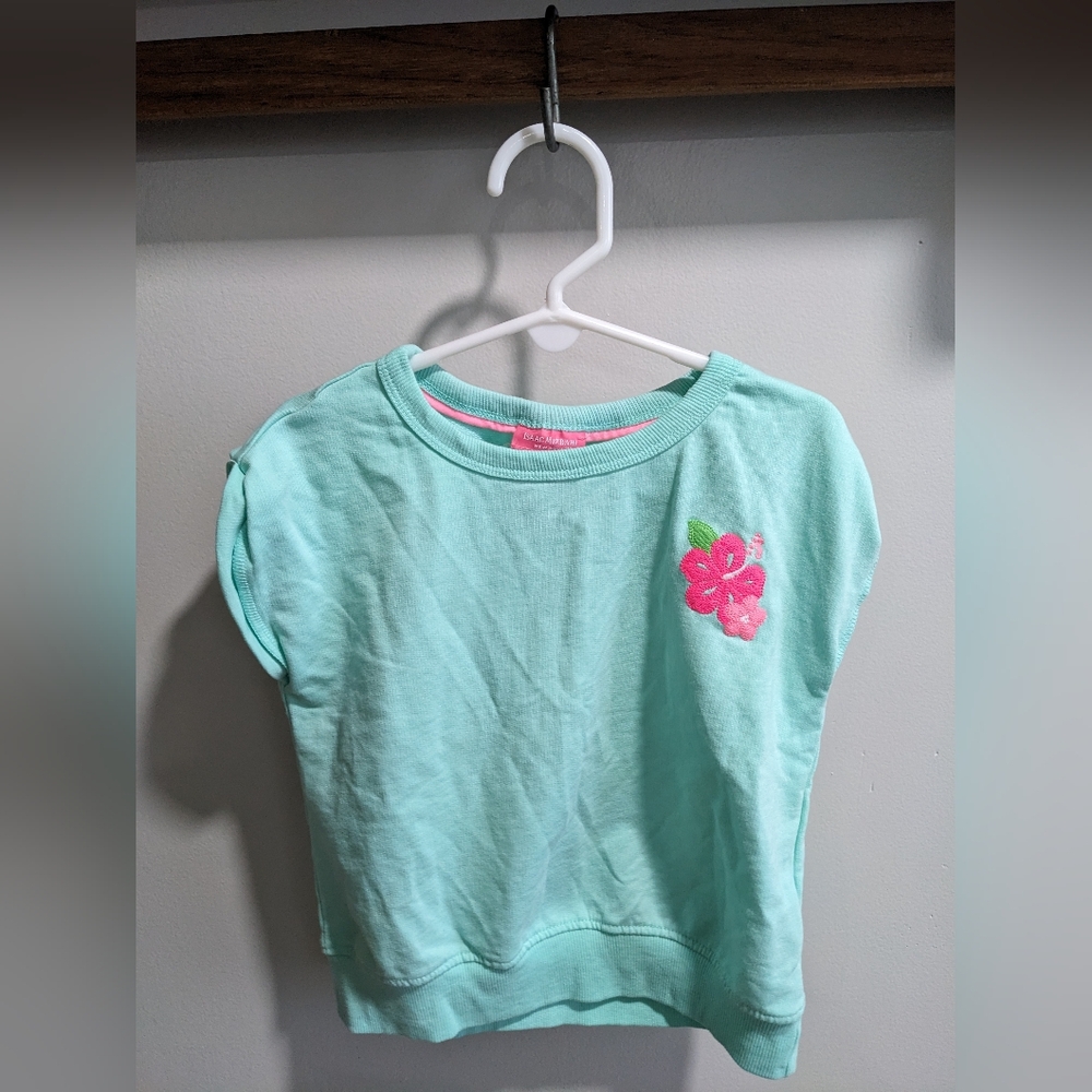 Isaac Mizrahi Girls Green and Hot pink Floral Shirt Summer Vacation Size 5/6